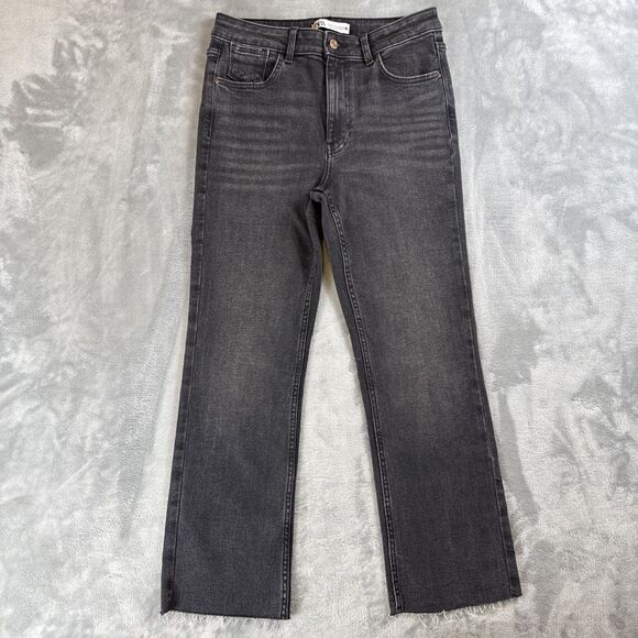 Zara Women’s Size 6 Gray Black Straight Leg Jeans Raw Hem 99% Cotton - Picture 1 of 7